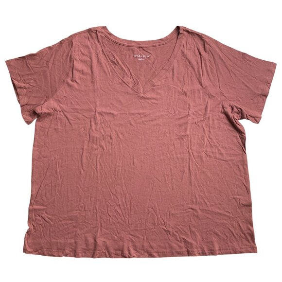 Ava & Viv Womens V-Neck Short Sleeve T-Shirt Reddish Brown Relaxed Fit Size 2X - Picture 5 of 9